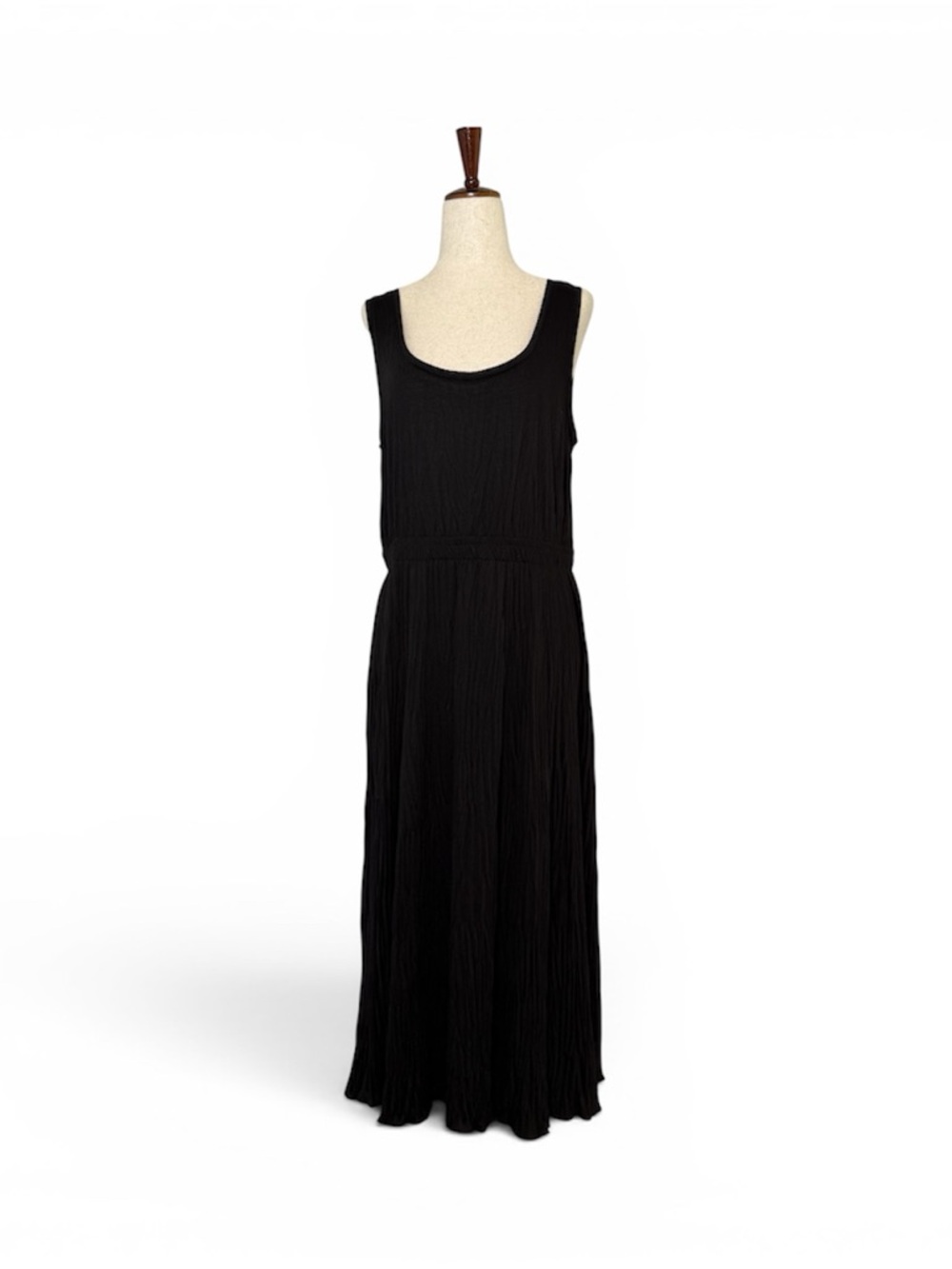 Vince NWT Black Crinkle Pleated Midi Dress Sleeveless Elastic Waist Large - Picture 3 of 14